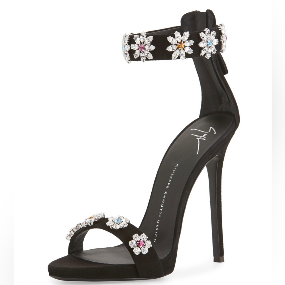 Giuseppe Zanotti 7 Black Coline floral Crystal